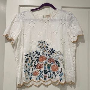 Floral Embroidered Eyelet Shirt